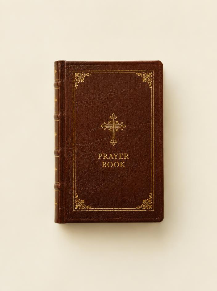 Hand-bound leather prayer book with gold embossing